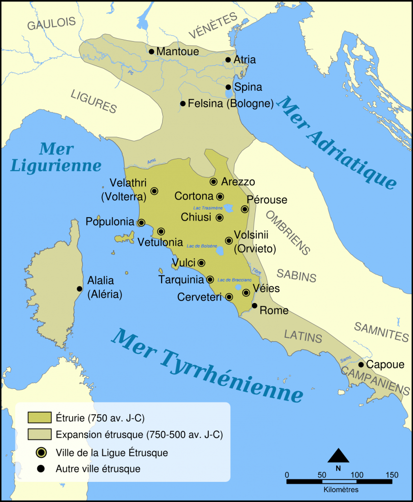 Carte des cités-États étrusques au VIIIème siècle avant notre ère